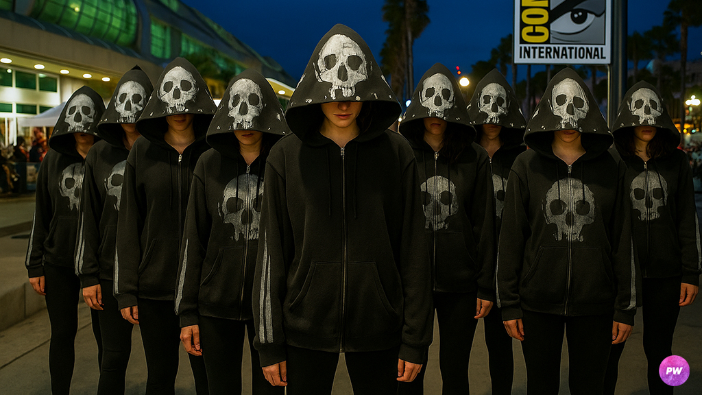 sdcc-2025-syfy-revival-melanie-scrofano-romy-weltman-david-james-elliott-andy-mcqueen-em-hoodie-flash-mob